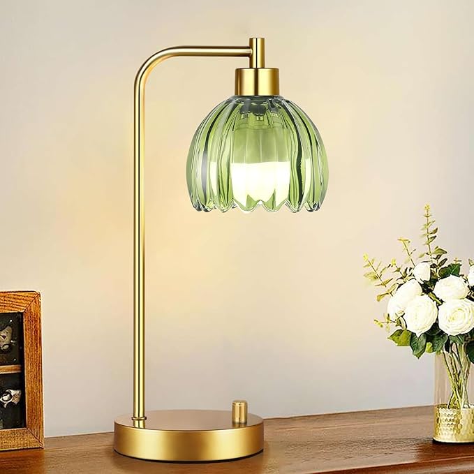 ILLMTW Green Table Lamp Set of 2, Small Glass Bedside Lamps Dimmable Boho - Image 4