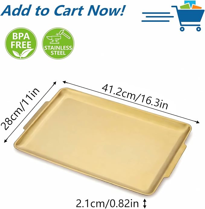 16.3" x 11" Large Serving Platters, Stainless Steel Heavy-Duty Large Serving - Image 4