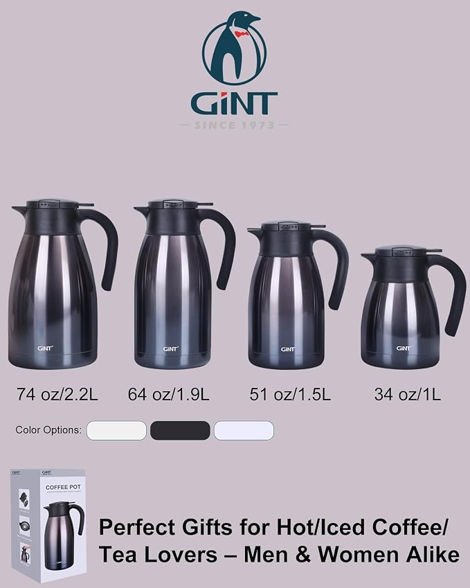 GiNT 1L / 34Oz Thermal Coffee Carafe, Insulated Stainless Steel Coffee Carafes - Image 9