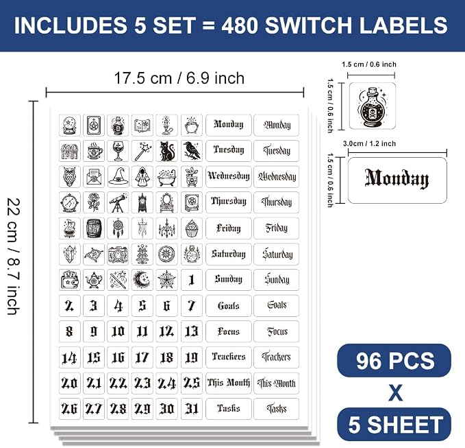 480 Pcs Calendar Stickers, Witch Style Icons Daily Sticker Planner Stickers - Image 2