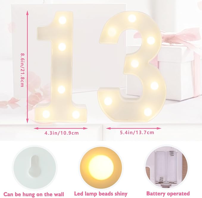 LED Marquee Number 13 Light, 13th Birthday Letter Lights - Image 2