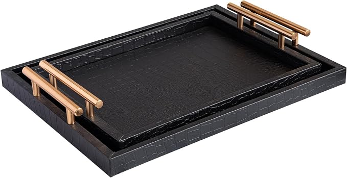 Modern Elegant Large Wood Serving Tray, Home Decorative Rectangle Ottoman Decor - Image 9