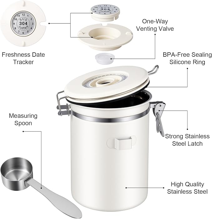 Kirecoo Stainless Steel Coffee Canister - 22OZ Airtight Coffee Bean Storage - Image 5