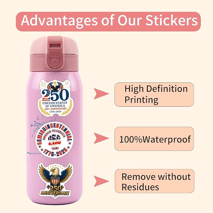 110PCS 250 Anniversary USA Stickers, America 250 Patriotic Vinyl Decals Set - Image 4