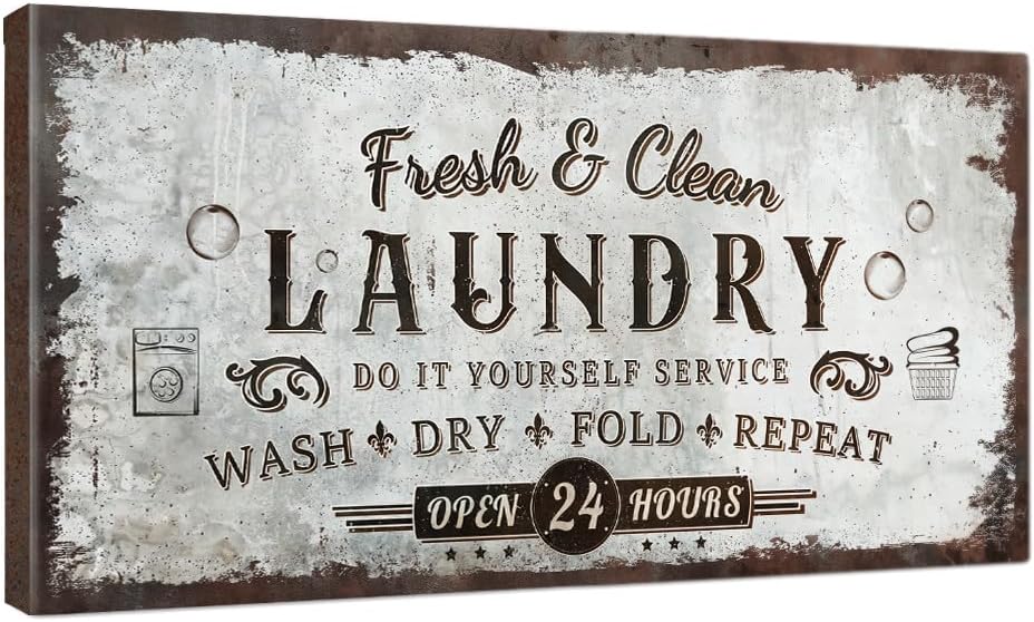 IPIC - Rustic Laundry Sign Wash Dry Fold Repeat, Canvas Print Wall Art by IPIC