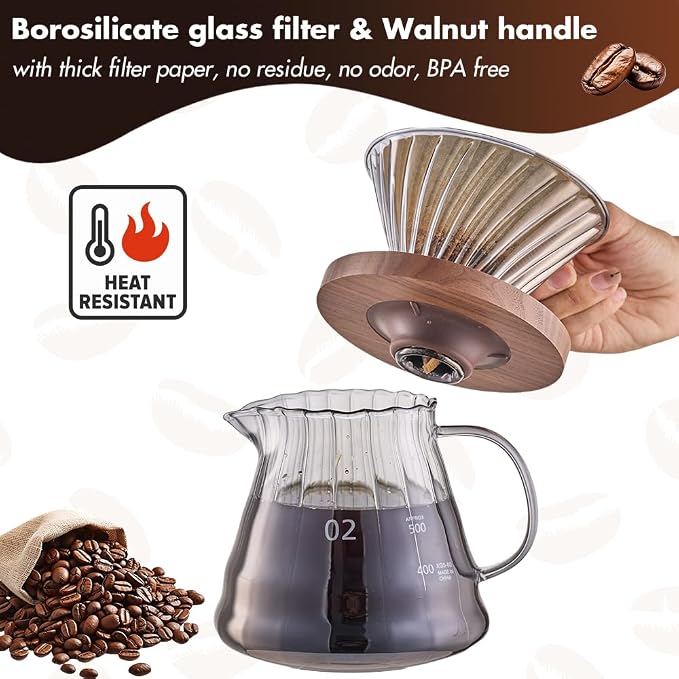Glass Pour Over Coffee Maker, Glass Pour Over Drip Coffee Maker Set - Image 4