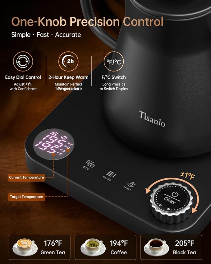 Gooseneck Electric Kettle for Pour Over Coffee, ±1°F Precision Control - Image 4