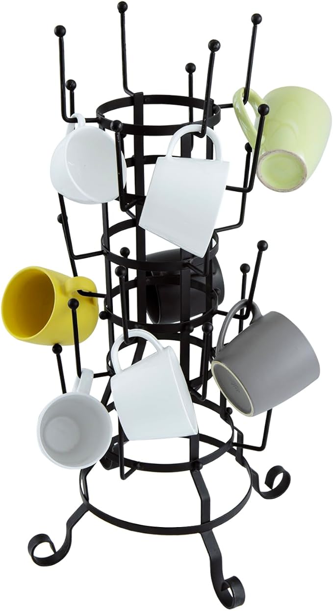 MyGift 24-Hook Rustic Black Iron Coffee Mug Holder, Tea Cup Display Stand - Image 6