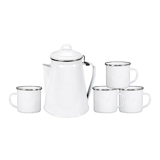 Stansport Enamel Percolator Coffee Pot & 4 Mug Set by Stansport