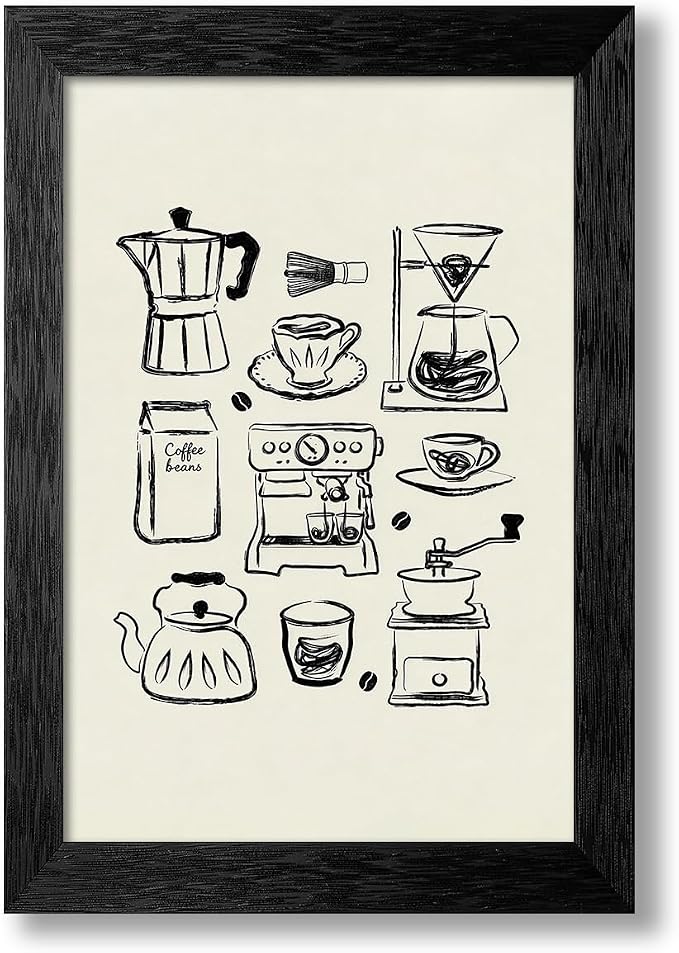 Black Framed Modern Kitchen Wall Art 20x30 inch Black and White Minimalist by Unknown