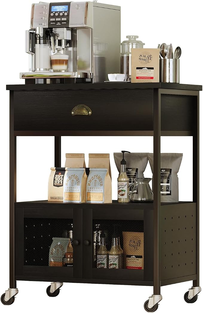 Catrimown Coffee Bar Cart Cabinet, 3 Tier Coffee Station Table on Wheels - Image 7