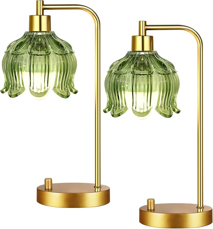 ILLMTW Glass Table Lamp Set of 2, Small Gold Bedside Lamps Dimmable Boho by IlluminateTheWorld