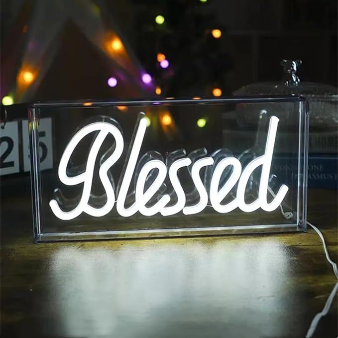 Blessed Neon Signs for Countertop, LED Blessed Neon Lights Marquee Letter by HFHungkeong