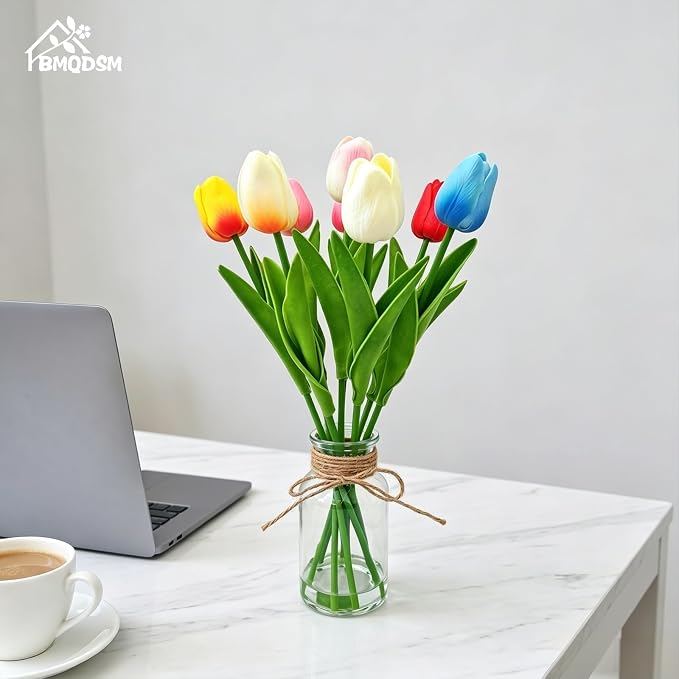 Artificial Tulips in Glass Vase - Image 6