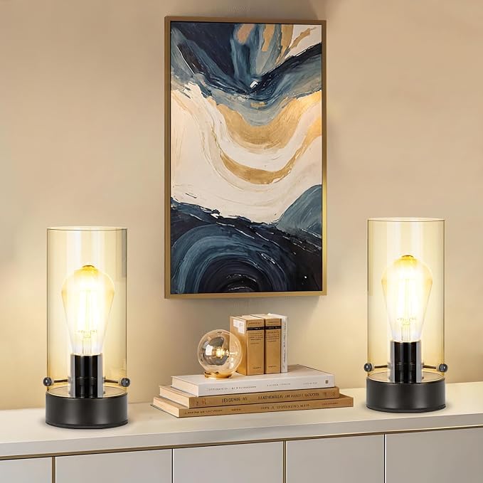 Table Lamp for Bedroom, Modern Glass Lamp Bedside Table Lamps for Night Stands - Image 5