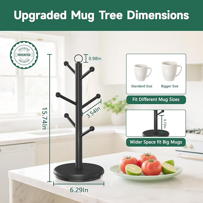 EsLuker.ly Mug Holder Tree Bamboo 360° Rotating Coffee Cup Display Rack - Image 2
