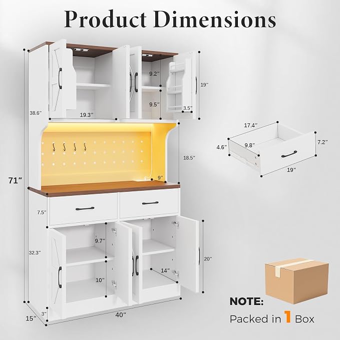 VK·LIVING 71" Kitchen Pantry Cabinet, Farmhouse Storage Cabinet - Image 3