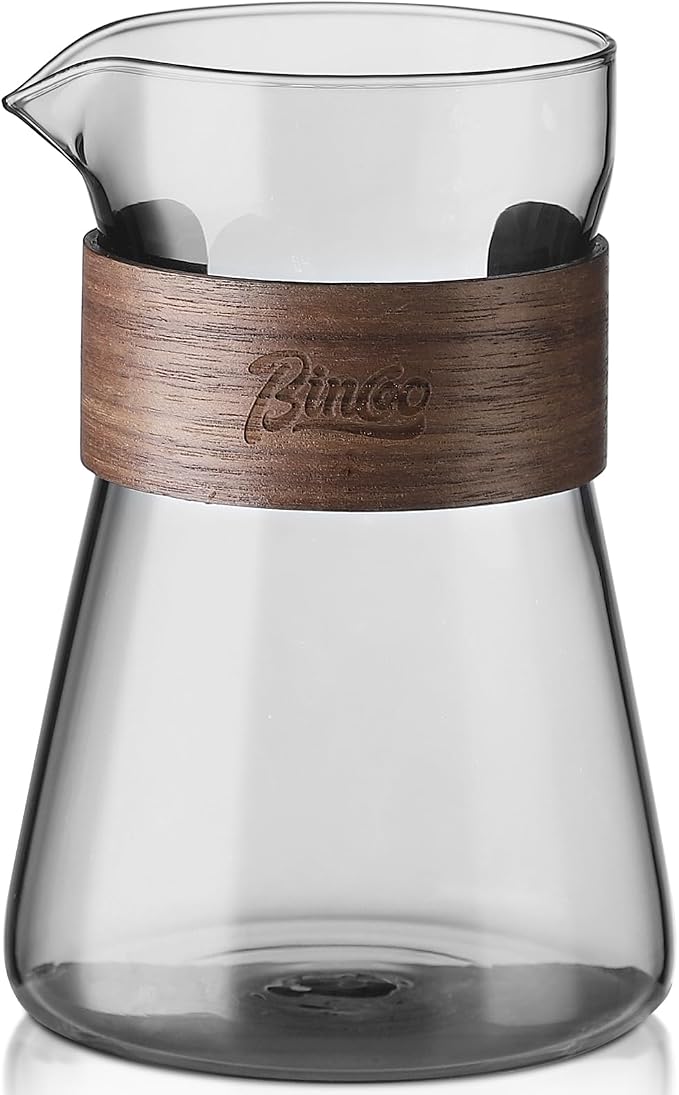 16 oz Glass Coffee Carafe with Wood Heat-Resistant Layer, Pour Over Coffee by Bincoo
