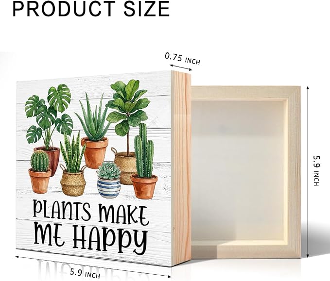 Plants Make Me Happy Wood Box Sign, Funny Plants Desk Decor - Image 2