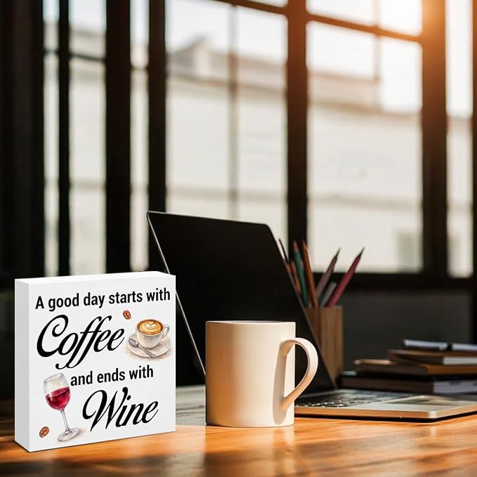 Coffee Dining Table Decor, Funny Coffee Bar Decor Wooden Sign, A Good Day Starts - Image 6