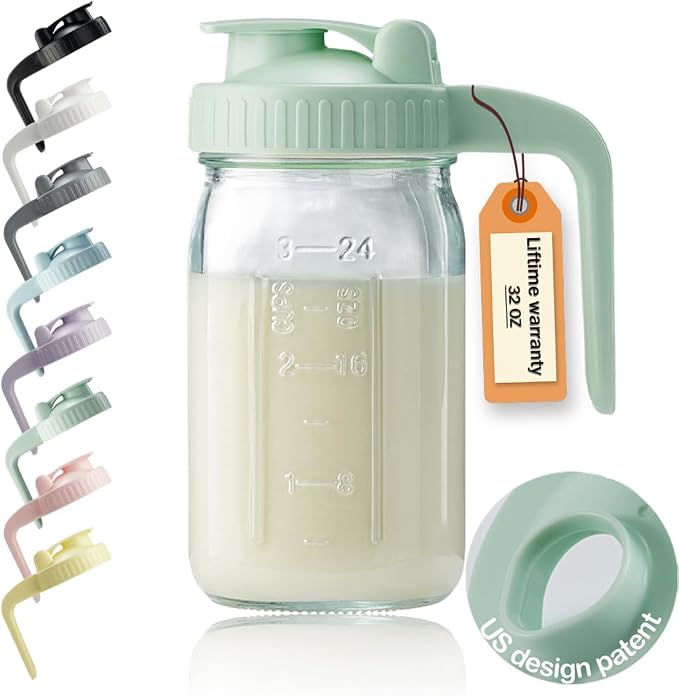 32oz Glass Pitcher with Lid & V-shaped Pour Spout by miradexic