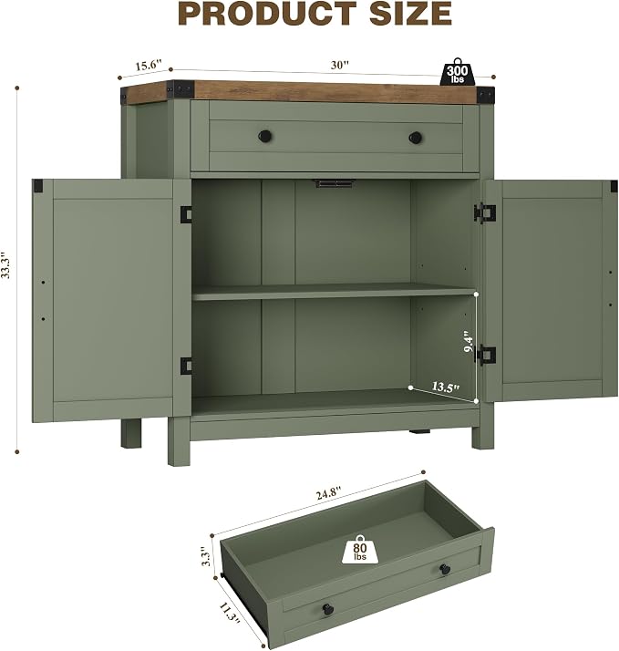HOSTACK Coffee Bar Cabinet, Kitchen Storage Cabinet, Modern Farmhouse Buffet - Image 3