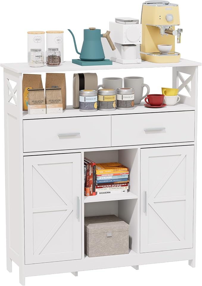 Coffee Bar Cabinet with Storage, 2 Doors and Adjustable Shelves, Freestanding by Unknown