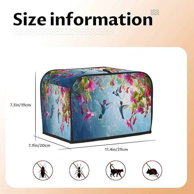 Tropical Flower Hummingbird Toaster Cover 2 Slice Wide Slot Washable Appliance - Image 5