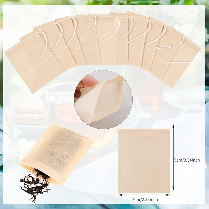 Empty Tea Bags - 300 Pcs Disposable Drawstring Unbleached Filter Bags - Image 2
