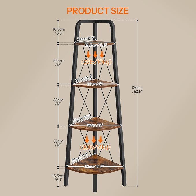 HOOBRO Corner Shelf, 4-Tier Corner Shelf Stand, 53.5" Tall Ladder Bookshelf - Image 3