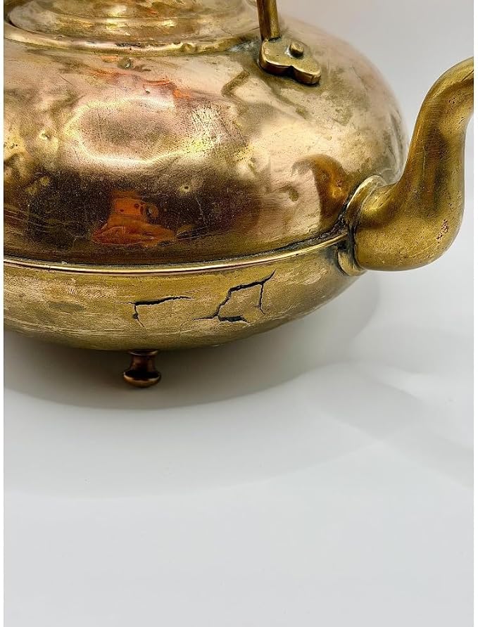 Antique Brass Toddy Kettle, Amber Handle, Footed Copper Tea Kettle, Teapot - Image 7