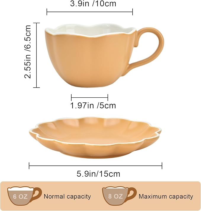 Ceramic Espresso Cups with Saucers 6 oz, Coffe Cups - Image 3