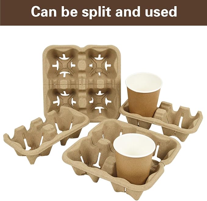 50 Pack 4 Cup Disposable Coffee Tray, Biodegradable and Compostable Cup Holder - Image 4