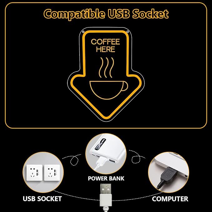 Coffee Neon Sign, Coffee Here Led Neon Light Signs - Image 4