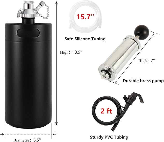FERRODAY Stainless 128oz Mini Keg Hand Pump Beer Growler Beer Keg Draft Beer - Image 2