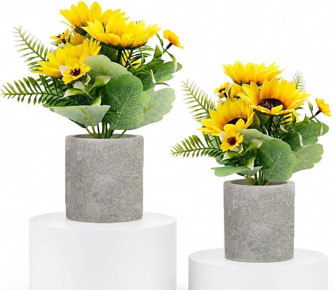 HappyFiller Artificial Sunflower Pot Yellow Fake Sunflowers by HappyFiller