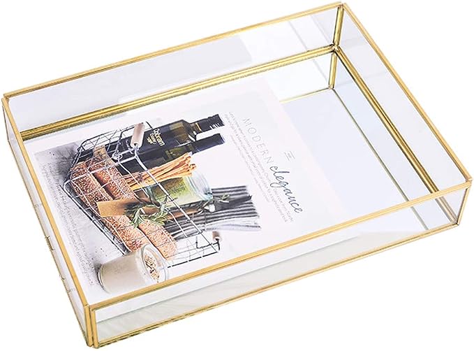Sooyee Gold Rectangle Mirror Tray, Metal and Glass Decorative Tray Can Hold by Sooyee