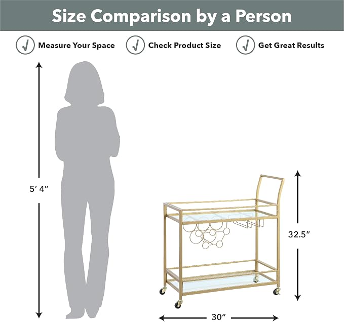 FirsTime & Co. Gold Francesca Bar Cart, 2 Tier Mobile Mini Bar, Kitchen Serving - Image 8