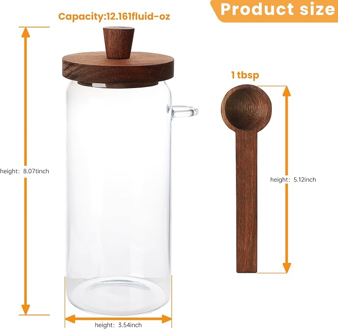 Glass Coffee Bean Storage Container, Wood Lid - Image 2