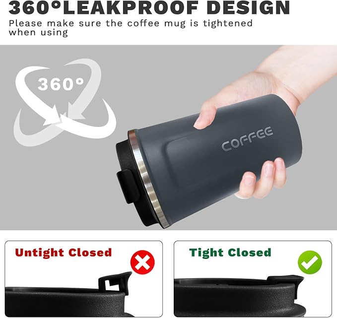 YINBAOGE Insulated Travel Coffee Mug, Spill & Leak Proof, Portable To Go - Image 5
