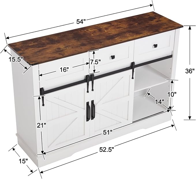 Kmax Farmhouse Wine Bar Cabinet w, 54” Buffet Cabinet - Image 2