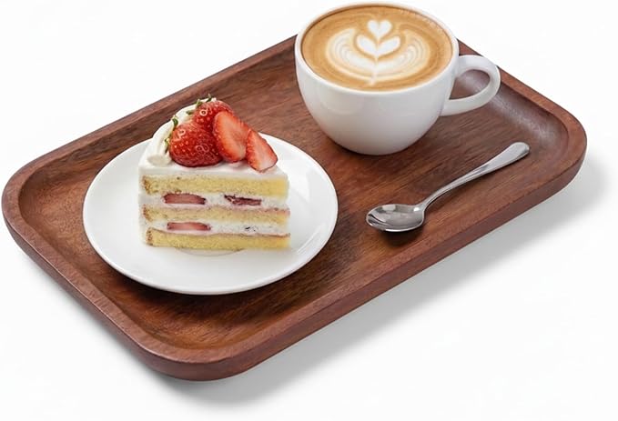 Wooden Serving Tray for Coffee Table Decorative Trays, Rectangular Solid Wood by Beautifulhomehappylife