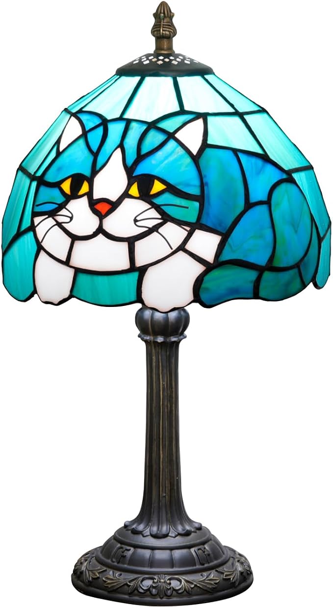 Tiffany Lamp Stained Glass Table Lamp 8X8X14 Inches Cat Style Living Room by KIPHEPI