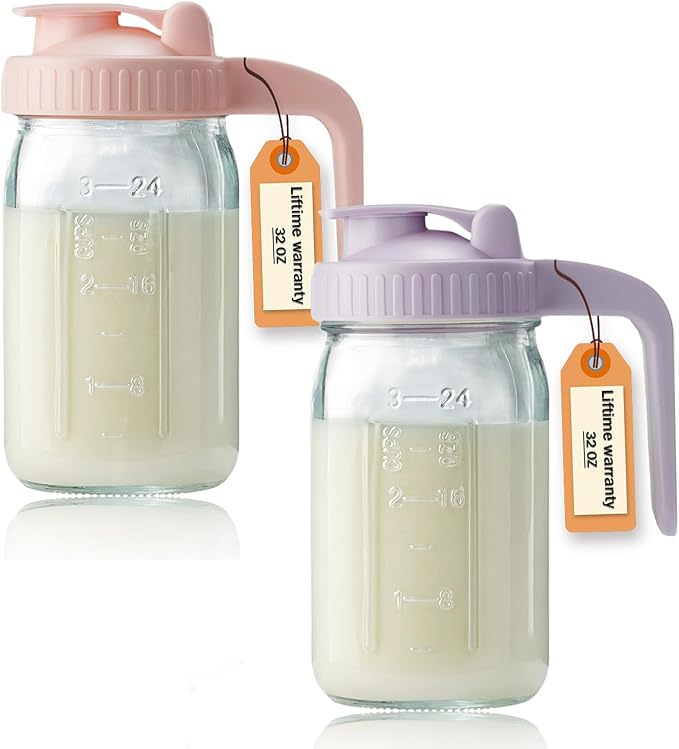 32oz Glass Pitcher with Lid & V-shaped Pour Spout by miradexic