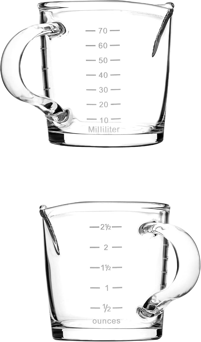 QWORK Espresso Shot Glass with Handle, 2 Pack 3-Ounce Double Spout Glass - Image 2