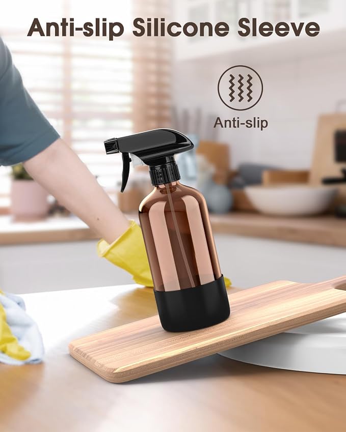 Bontip Glass Spray Bottle with Silicone Sleeve Protection, Amber Glass Spray - Image 5