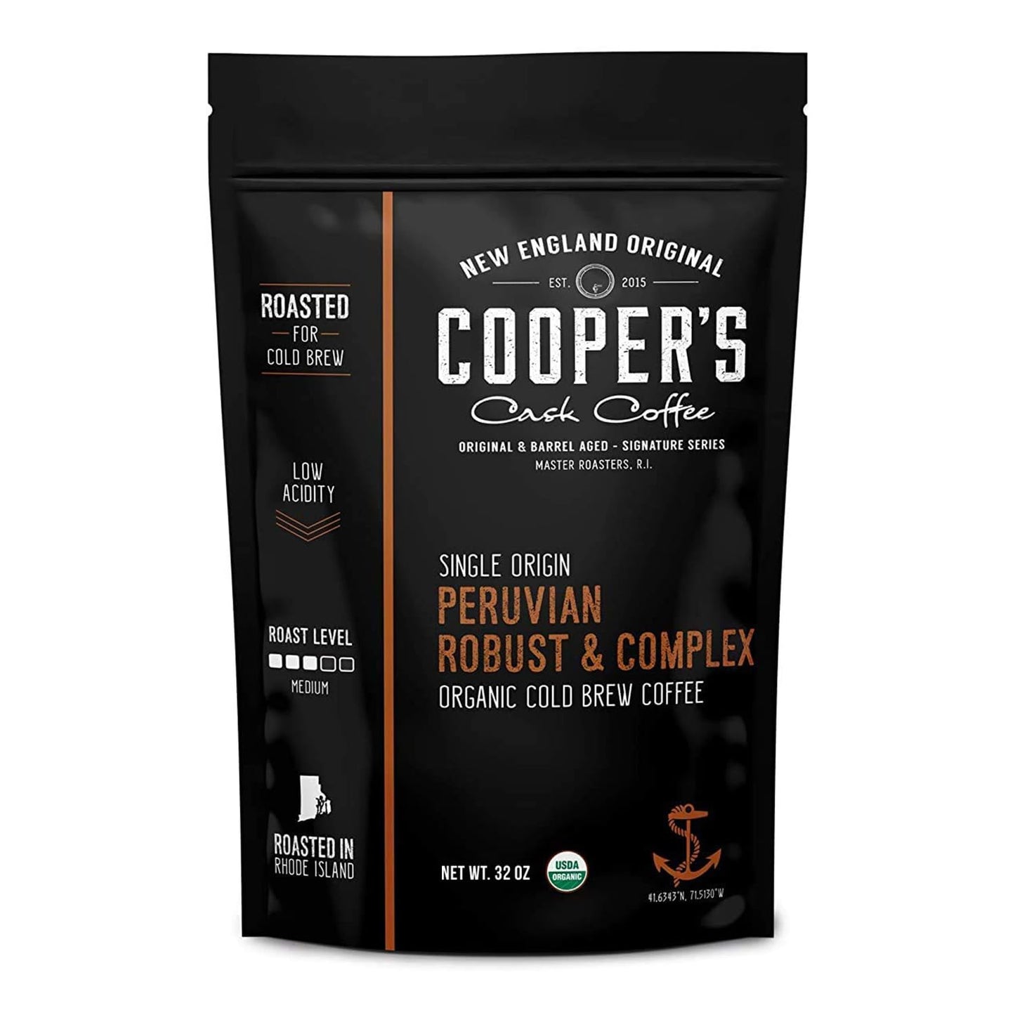 Organic Cold Brew Coffee Peru Reserve Single Origin Peruvian Coarsely Whole Bean - 2 lb. Bag - Medium Roast