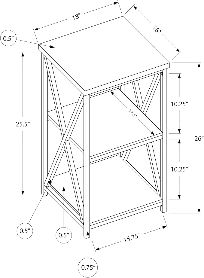 3-Tier Grey Side Table with Storage Shelves, 18 Inch Square Accent Table - Image 2