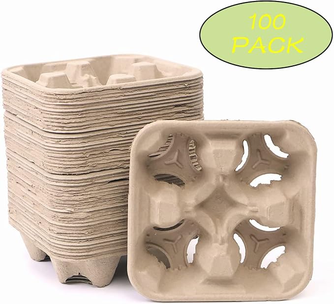 4 Cup Drink Carriers Disposable Coffee Take Out Trays 100 Pcs Pack Pulp Fiber - Image 2