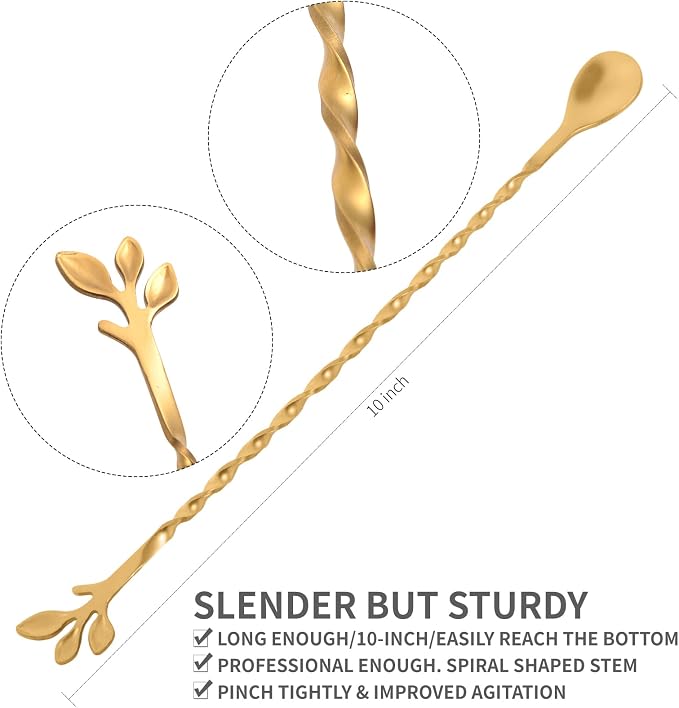 AnSaw Gold 10-Inch Stainless Steel Cocktail Spoon - Image 2